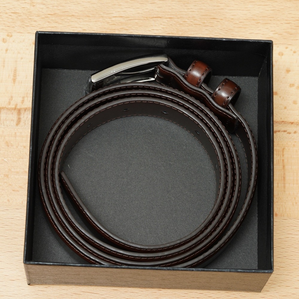 Men's Leather Dress Belt 44" Coffee Brown Classic Stitched 1.1" Wide Buckle - Picture 9 of 12